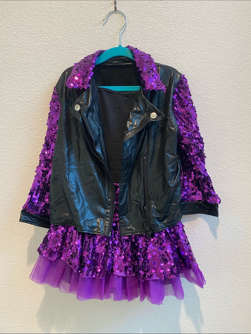 Girls Dance - costume Weissman Purple Sequin Jacket with Black Faux Leather Trim